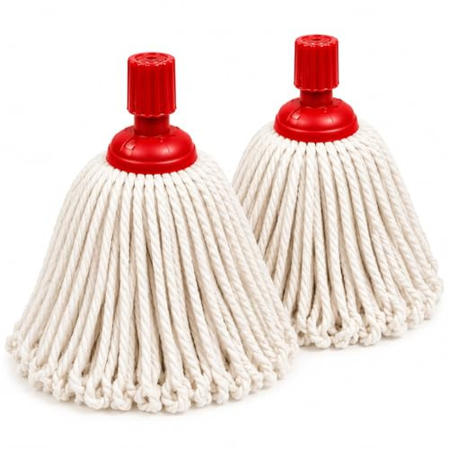 Shopage Mop Heads Replacement Pack of 2 Universal Screw In Cotton Yarn Mop Head Heavy Duty Wet & Dry Floor Cleaner Highly Absorbent Reusable String Mop for Home Commercial Cleaning