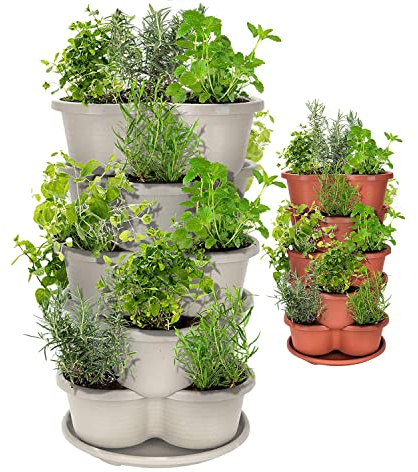 Amazing Creation Stapelbarer Pflanzgefäß, vertikale Gartentöpfe, Erdbeer-Pflanzgefäß, Innen/Außenbereich, Blumen, Gemüse und Sukkulenten (gebrochenes Weiß)