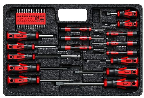 XOOL 42PCS Magnetic Screwdriver Set with Tray, Torx Phillips Flat Hex Pozi Non-Slip Magnetic Tips Screwdriver Set