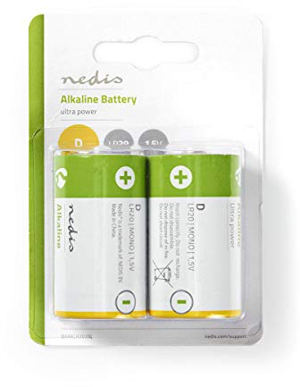 NEDIS Alkaline Batterie D | 1.50 V | Alkali | D / MN1300 / MX1300 / 13A / 12000 | Anzahl der Batterien: 2 Stück | Blister | LR20 | Gelb/Grün Gelb/Grün