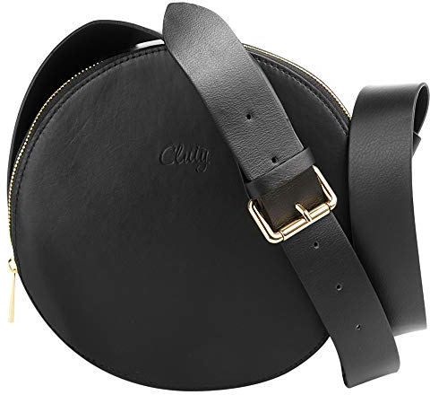 Cluty Umhängetasche Echt Leder Damen | Made in Italy | trendy Designertasche | modische Handtasche mit Reißverschluss schwarz | 019744