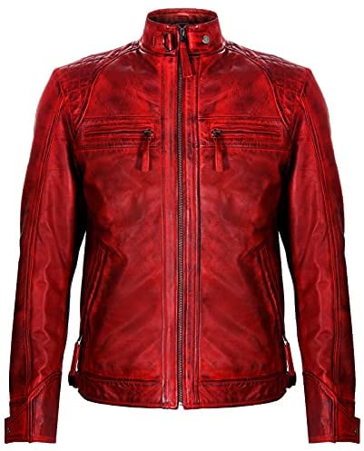 Infinity Leather Herren Retro Gesteppte Echt Nappa Bikerjacke Aus Leder