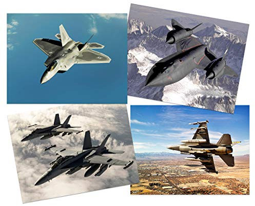Artery8 Military SR-71 Blackbird F-15 Eagle F-16 Falcon F-22 Raptor Fighters Navy Planes Home Decor Wall Art Poster Pack of 4 Militär Adler Kämpfer Marine Ebene Zuhause Deko Wand