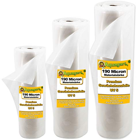 Aquagart indéchirable UV 5 Film de Serre Transparent I Bâche de Serre en PE I Film de Serre différentes largeurs I épaisseur du Film 190 microns 0,19 mm (4 m x 4 m)