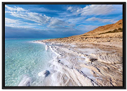 Pixxprint Das Tote Meer bei Tag Leinwandbild 100x70 cm im Bilderahmen, Wandbild, Schattenfugenrahmen, Kein Poster