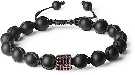 COAI Geschenkideen Glücksarmband Damen Geflochtenes Armband aus Matt Onyx mit Charm