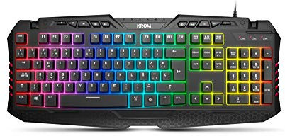 Krom KYRA - NXKROMKYRA - Teclado Gaming membrana, ES layout, anti-ghosting N-19, función WASD, RGB Rainbow con 9 efectos, USB, color negro