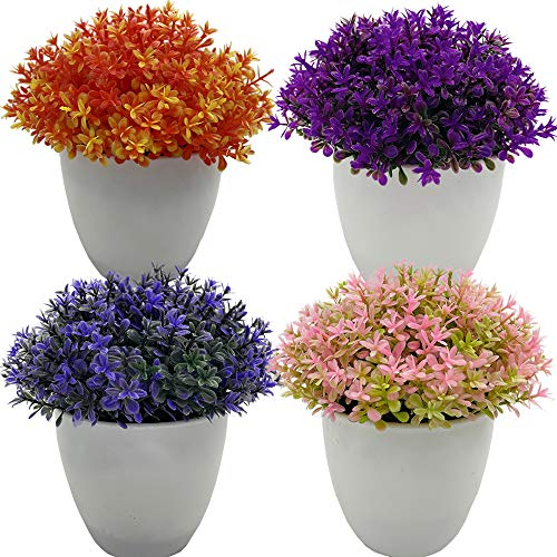 Fycooler Petites Plantes artificielles en Pot Plante Artificielle Fleurs Artificielles avec Pot Fausse Fleur Plantes en Plastique pour décoration intérieure et extérieure Bureau Maison Jardin