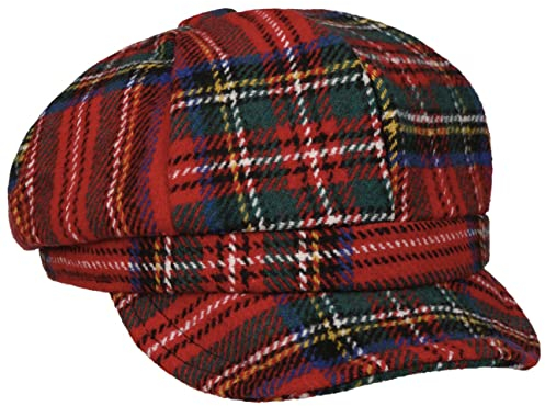 Lipodo Plaidy Ballonmütze Damen - Schildmütze mit 100% Baumwollfutter - Damencap mit mehrfarbigem Karomuster - Waschbare Schirmmütze mit Gummizug - Mütze Herbst/Winter rot S (55-56 cm)