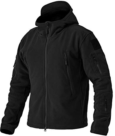 EKLENTSON Herren Fleecejacke Winddichte Jacke Outdoor Trekking Winter mit Reißerschluss und Kapuze, (Schwarz, XL)