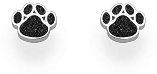 DUR Ohrstecker Pfote aus 925 Sterling Silber mit Sand veredelt, Schwarz, 9mm, O5239
