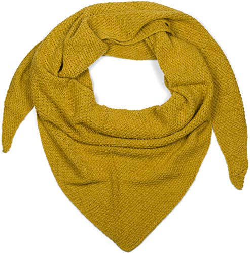 styleBREAKER Damen Strick Dreieckstuch | Weiches Schultertuch mit Reiskorn Muster | Unifarbenes Dreiecktuch aus Wolle Mix | Made in Italy | 190 x 72 cm, Farbe:Curry