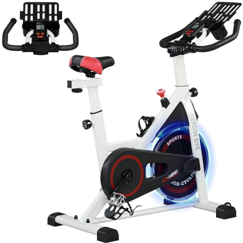 HOMCOM Heimtrainer, LCD-Display, verstellbarer Lenker, Schwungrad, 8 kg, verstellbarer Widerstand, 103 x 53 x 110 - 114 cm, Stahl, Weiß