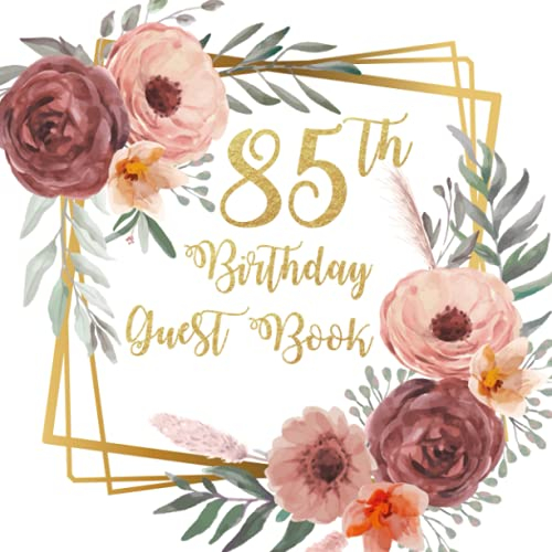 Blush and Rust Floral with Gold Frame 85th Birthday Party Guest Book with Gift Log