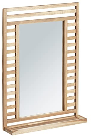 WENKO Wandspiegel Acina, Flurspiegel mit Rahmen und praktischer Ablage, Badezimmerspiegel aus natürlichem Akazienholz ökologisch FSC® Zertifiziert, dekorativer Spiegel zum Aufhängen, 50 x 70 x 12 cm