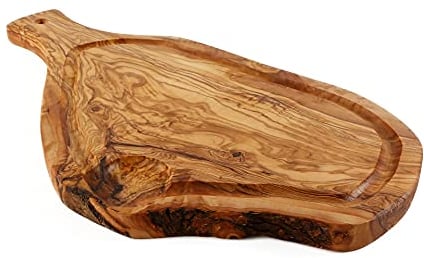 Cleminson Planche à découper, servir et antipasti en bois d'olivier avec poignée et rainure 40 x 20 cm