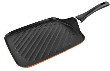 MAGEFESA Asador Cuadrado 27x27cm - Valencia New. Antiadherente bicapa Reforzado. Fondo 100% Full Induction. Exterior Naranja. 50% Ahorro energético.