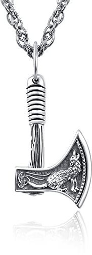 KINGWHYTE Axt Halskette 925 Sterling Silber Wikinger Wolf Talisman Anhänger Wikingerschmuck für Männer Frauen