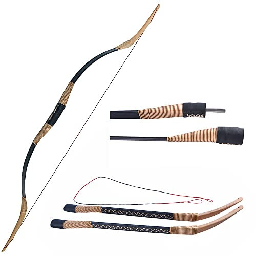 AMEYXGS Bogenschießen Traditioneller Langbogen Holz Takedown Recurve Bogen Jagdbogen 20-35lbs Sportbogen Mongolischer Horsebogen für Outdoor Schießen Zielübungen Rechts und Linkshänder (30LBS)