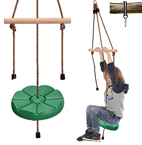 Disc Swing for Kids with Monkey Bars, Replacement Swing for Swing Set for Backyard/Tree/Zipline,Green Disk Swing Seat Pro with 5ft Adjustable Rope, Carabiner and 22in Strap