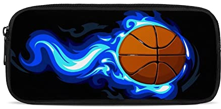 chaqlin Blauer Basketball Bedruckter Federmäppchen mit großer Kapazität für Jungen und Teenager, große Schreibwarentasche, niedlicher Stifthalter, Büro-Marker-Organizer für Kunstbedarf