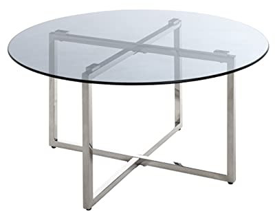 HAKU Möbel Beistelltisch Edelstahl, grau, Edelstahl, Sicherheitsglas 8 mm - Maße: H 45 cm x Ø 75 cm, Style: Art Deco