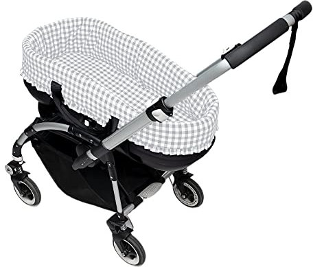 Nenel Gepolsterten Schutzhülle für kompatibel mit Babyschale Bugaboo Bee + Spannbettlaken. Geruit Baumwolle (Grau)