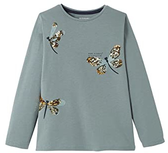 VERTBAUDET Mädchen-T-Shirt mit Pailletten, Salbeigrün, 8 Jahre