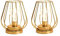 TRIROCKS 2 Set of Metal Battery Operated Table Lamp 17cm Tall Mini Cage Shape Cordless Lanterns with Warm Fairy Lights Bulb for Patio Garden Wedding Parties Indoor Outdoor (Gold)