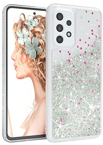 EAZY CASE Hülle kompatibel mit Samsung Galaxy A53 (5G) Schutzhülle mit Flüssig-Glitzer, Handyhülle, Schutzhülle, Back Cover mit Glitter Flüssigkeit, TPU/Silikon, Transparent/Durchsichtig, Silber
