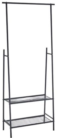 LOLAhome Perchero burro de metal negro con 2 estantes de rejilla de 70x30x165 cm