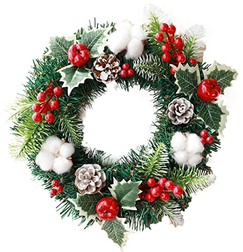HMTE Kränze Künstlicher Weihnachtskranz, verziert mit Tannenzapfen, roten Beeren, Deko-Kranz, idealer Winterkranz für den Innen- und Außenbereich, Weihnachtsdekorationen (Size : 16in) (16in)