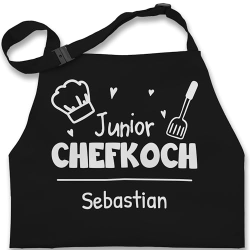 Kinderschürze Schürze Kinder Jungen Mädchen - Kochschürze - Junior Chefkoch mit Name - Wunschnamen - 7-14 Jahre - Schwarz - für kinderkochschürze koch kochen backschürze personalisierte