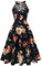 Bbonlinedress Cocktailkleid Damen Sommerkleid Blumendruck Neckholder Festliche Kleider Brautkleid Abendkleider elegant für Hochzeit Black Yellow Rose 3XL