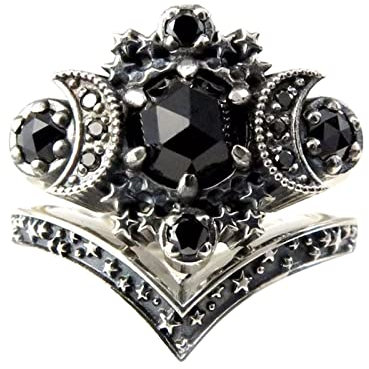 Fashion Diamond Silver Moon Verlobungsring Set Boho Stapel Eheringe Ringe Echt Silber Set