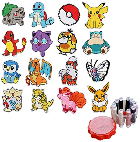 Packung Mit 16 Patches BüGelflicken FüR Kinder Pokemon AufnäHer BüGelbilder FüR Textilien Kinder Patches Zum AufbüGeln AufnäHer Kinder FüR Kinder, Jungen, MäDchen, FüR Jacken, Jeans, RucksäCke