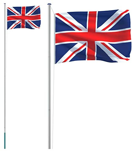 vidaXL Flagge Großbritanniens mit Mast, UK Fahne mit wetterfestem Fahnenmast, Nationalflagge für Garten, Länderflagge Länderfahne, 6,23 m Aluminium