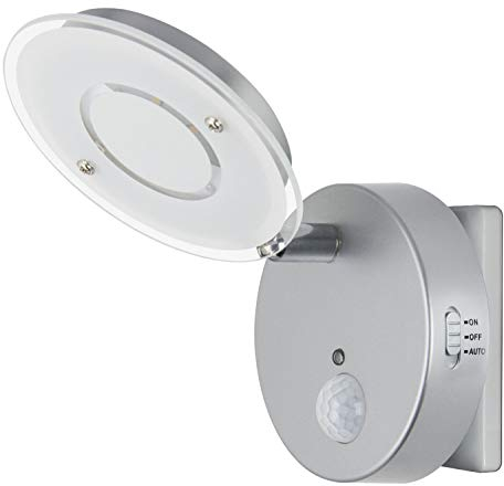 Trango Luz de noche con sensor LED *NITE* 2636-014 en plata con función automática directamente 230V con sensor de movimiento I luz de seguridad I lámpara de enchufe I lámpara de pared