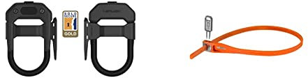 Hiplok DXF Sold Secure Gold U Lock and Frame Bracket, Black, Locking Area: 15cm X 8.5cm & Z LOK Armoured Security Tie & Bike Lock, Orange
