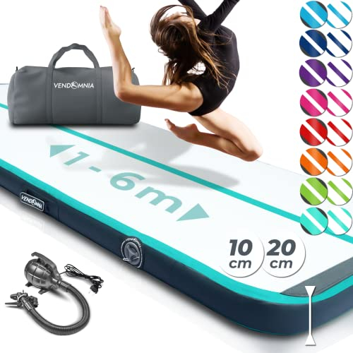 VENDOMNIA Airtrack Matte, 10/20cm hohe aufblasbare Gymnastikmatte in Länge 1/2/3/4/5/6/7/8 m, mit elektrischer Pumpe & Tasche, Tumbling Matte, Turnmatte, Trainingsmatte, Fitnessmatte, Sportmatte,Yoga
