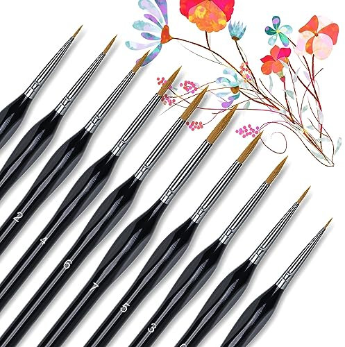 Skaaisont Pinceau Fin, 10 Pcs Poignées Triangulaires en Bois Pinceau Figurine pour Acrylique, Aquarelle, Huile, Peinture à l'Échelle de Modèle, Dessin au Trait Petit Pinceau Peinture