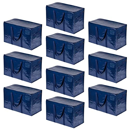 VENO 10 Pack Extra Large Moving Storage Bags with Zips, Heavy-Duty Organizer Tote, Moving Box Alternative, Packing Supplies, Clothes Storage Bin, Tag Pocket for Label, Water-Resistant (Blue, 10 Pack)