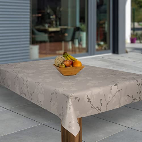 laro Wachstuch-Tischdecke Abwaschbar Garten-Tischdecke Wachstischdecke PVC Plastik-Tischdecken Eckig Meterware Wasserabweisend Abwischbar AP, Muster:Blumen Weiß Grau, Größe:140x400
