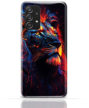 Hülle für Huawei P30 Lite Handyhülle Schutzhülle aus Silikon TPU Softcase mit Motiv 3489 Löwe Abstrakt blau Geld orange
