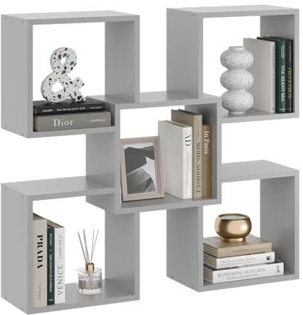 KUBUTKU Wandregal 91x98x18 Hängeregal Mordern Design Wandboard für Wohnzimmer Schlafzimmer Büro und Küche (Grau)