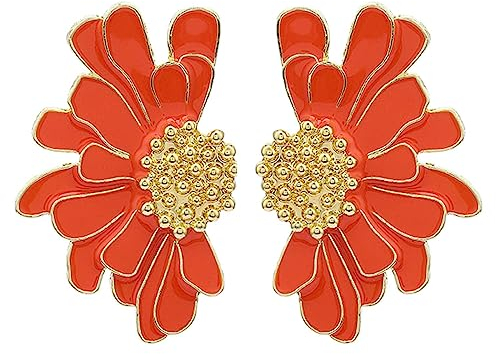 SIXDUTON Vintage Blumen Ohrringe Gänseblümchen Earrings, Hypoallergene Party Modeschmuck für Frauen und Mädchen (Orange)