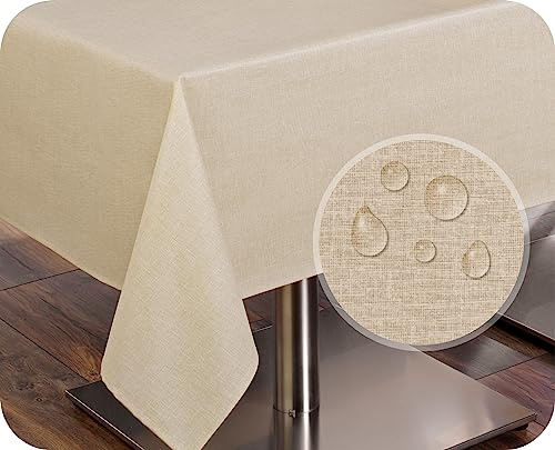 BEAUTEX Tischdecke Leinenoptik wasserabweisend, Eckig 110x140, Beige | Pflegeleichte Tischwäsche aus 70 % Baumwolle und 30 % Polyester, waschbar bis 40 °C und mit hochwertigem Saum