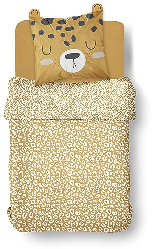 Bettwäsche für Kinder, Leopard, 100 % Baumwolle, 57 Fäden/cm², Bettbezug + Kissenbezug (135 x 200 + 80 x 80 cm)
