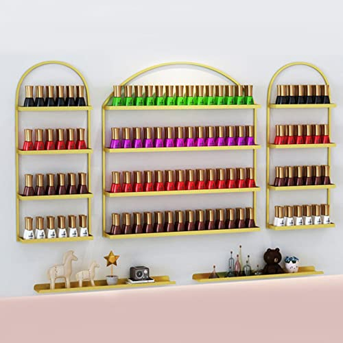 ANSNOW Nagellackregal, Wandmontierter Regal-Organizer, Aufbewahrungshalter, Schwebende Regalleisten Aus Metall Für Ätherische Öle, Parfüm, Make-Up-Flaschen, Nagelstudio-Shop/Gold/125 * 68Cm