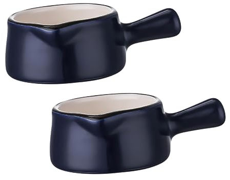 HOMSFOU 2pcs Mini Sauce Dish Saucers Bowl Salt Dish nonstick Sauce pan Boiling Melting Pot Soup Bowls with Handle Soy Mini Water Kettle Ceramic Sauce Plate Ceramics Spaghetti Enamel Baby